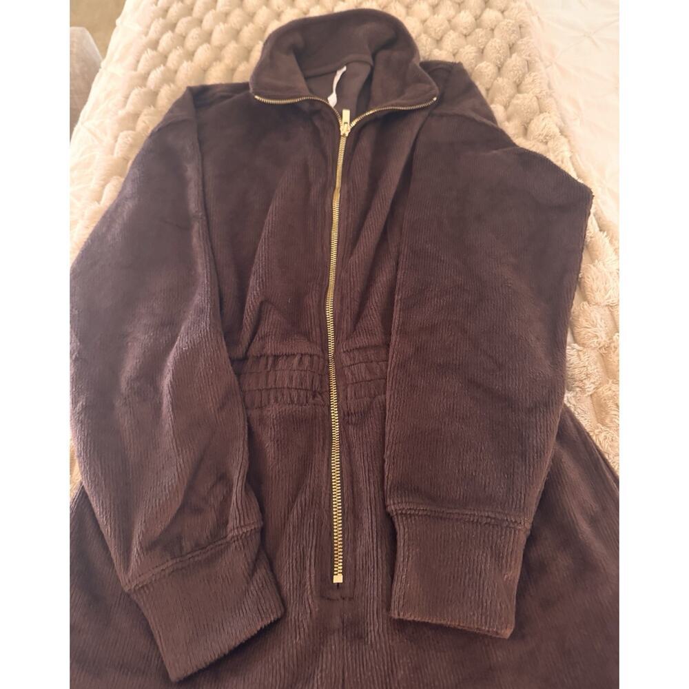 FABLETICS Cozy Cord Zip Jumpsuit Brown Solid Corduroy Women Size S - Picture 6 of 6